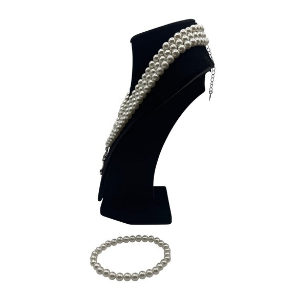 Claires Multi-Strand Pearl Necklace & Bracelet Set With Cross Pendant - Picture 3 of 5